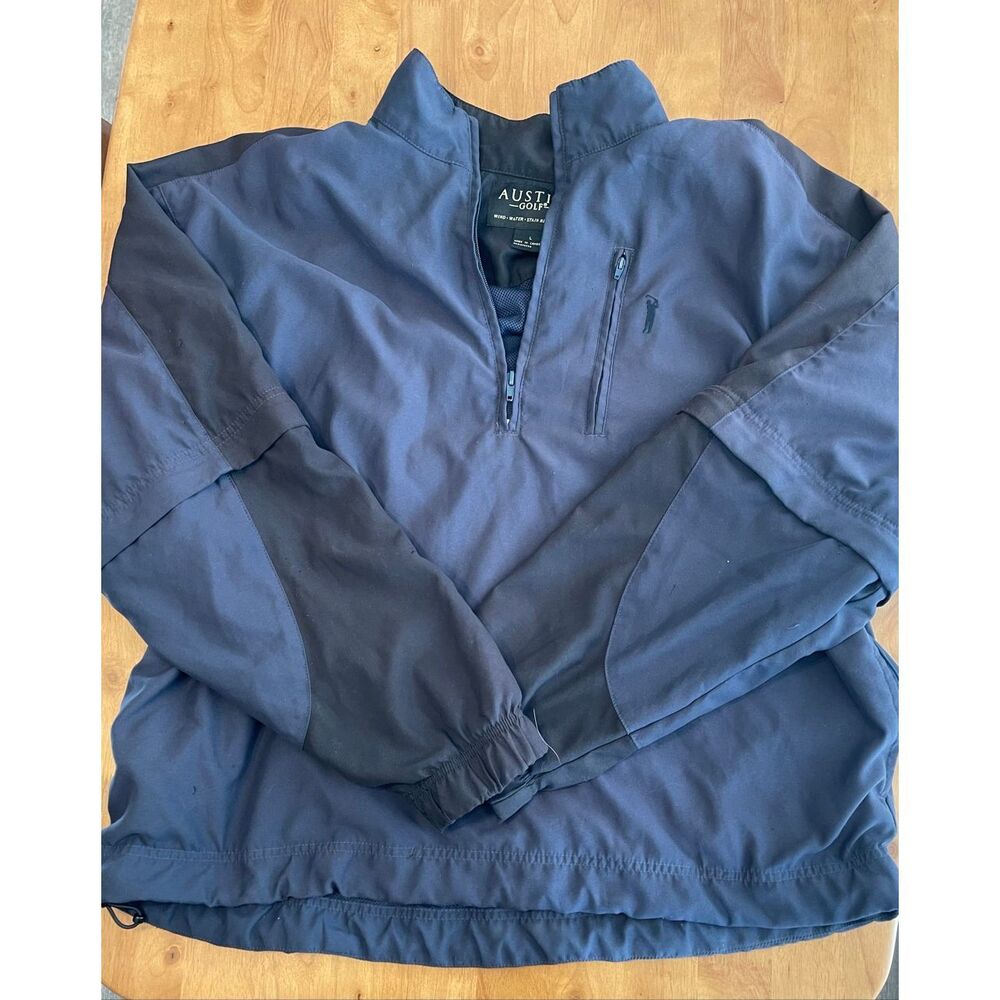 Austin Golf Pullover L Navy 1/2 Zip/Zip-Off Sleeves. Wind/water/stain rest‎